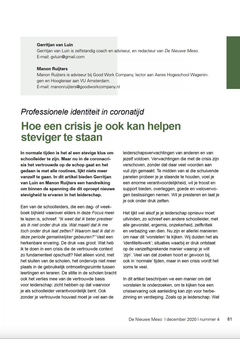 Professionele Identiteit In Coronatijd Hoe Een Crisis Je Ook Kan